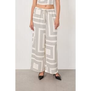 H&M WIDE-CUT PULL-ON PANTS in cream and pattern sz XL